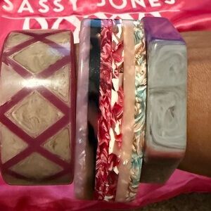 Sassy Jones Purple, Pink and Gray Resin Bangle Bracelet Set